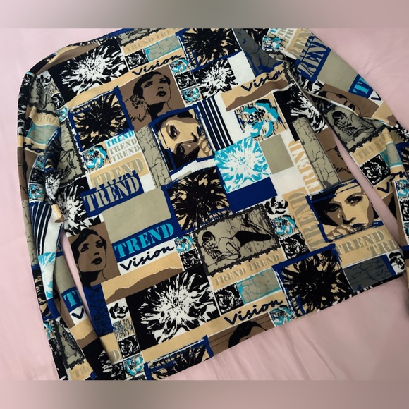 Y2K Euro Inspired Graphic Print Women's Blouse - Blue and Tan - Picture 5 of 5